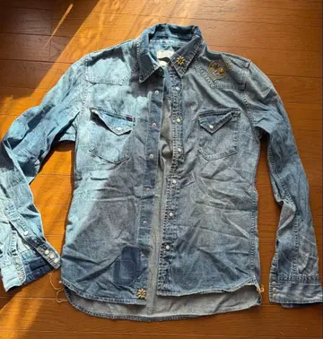 레미 레리프 스터드 빈티지 가공 웨스턴 데님 셔츠 인디고 L