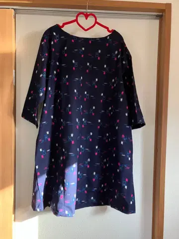 기모노 리메이크, 네이비 기하학 패턴 튜닉 오부소매