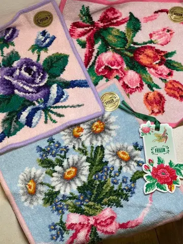[미사용 새상품] FEILER 꽃무늬 타월 손수건 3세트