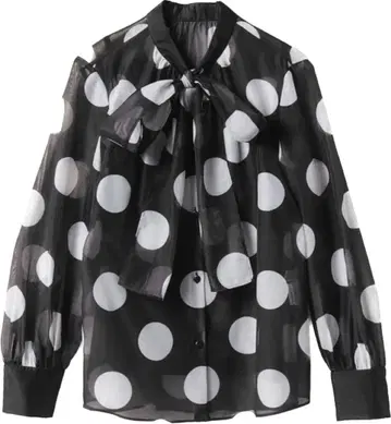 LOULOU WILLOUGHBY 도트 무늬 리본 블라우스