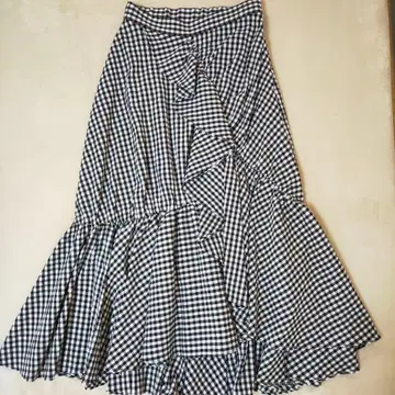 FURFUR 깅엄 체크 플레어 스커트