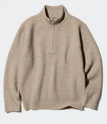 유니클로 수플레얀 하프 지퍼 스웨터 베이지 XL