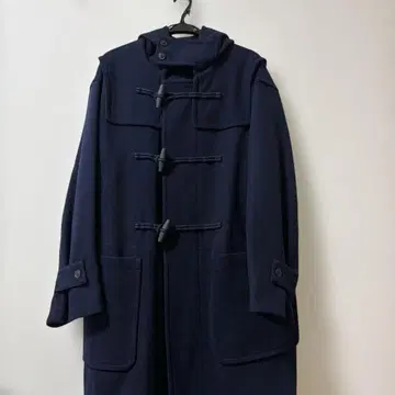 +J 후드 부착 울 오버 사이즈 더플 코트 네이비