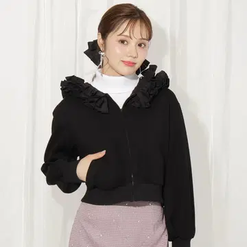 willselection 위르셀렉션 후드 프릴 후드티 블랙