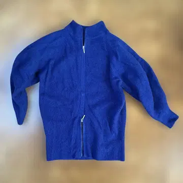 ELENDEEK 더블 지퍼 캐시미어 100 블루 하이넥 니트