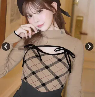 미셸 마카롱 체크 무늬 니트