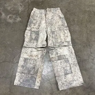 카고 팬츠 화이트/그레이 카모플라쥬 2way y2k archive