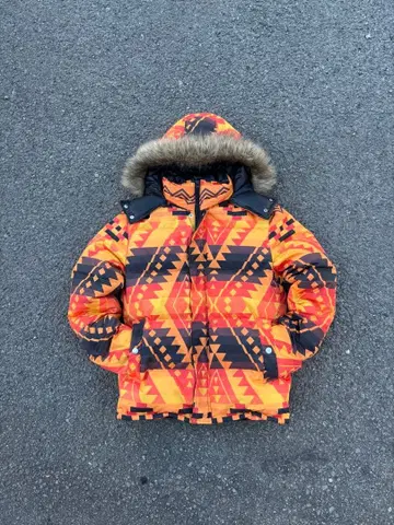 구제 PPFM 다운 자켓 패턴 오렌지 M 사이즈 y2k