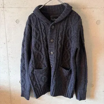[ 컨디션 최상 ] HalHam 케이블 짜임 니트 가디건 숄카라 네이비
