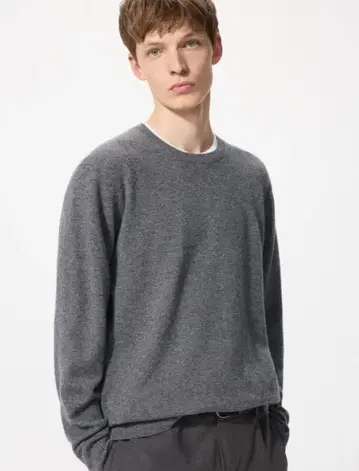 유니클로 캐시미어 크루넥 스웨터 캐시미어 100% 그레이