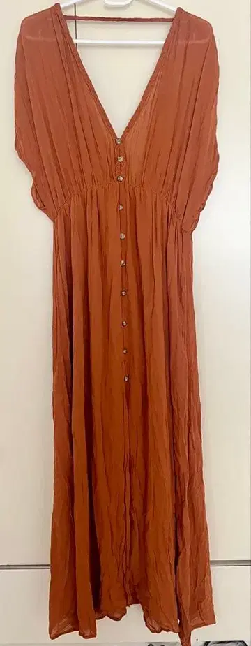 ZARA 오렌지 V넥 롱 원피스 M