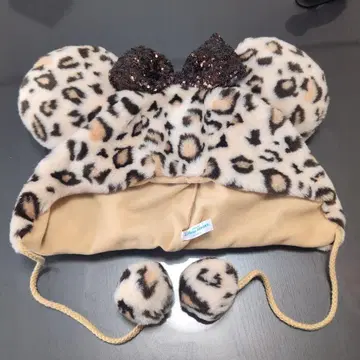 레오파드 무늬 퍼 모자 스팽글 리본 포함