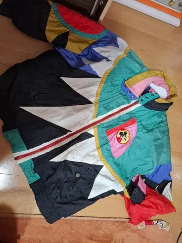 빈티지 구제 의류 컬러풀 개성 그래픽 충전솜 블루종 3XL 빅 사이즈