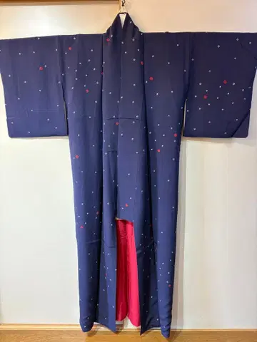 기모노 코몬 네이비 컬러 순수 실크 M 사이즈