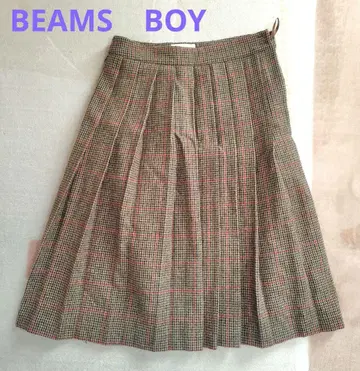 BEAMS BOY 체크 무늬 플리츠 스커트 무릎 기장