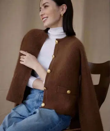 anuans 라쿤 블렌드 노카라 니트 자켓