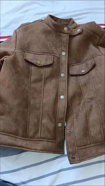 브라운 스탠드 카라 자켓