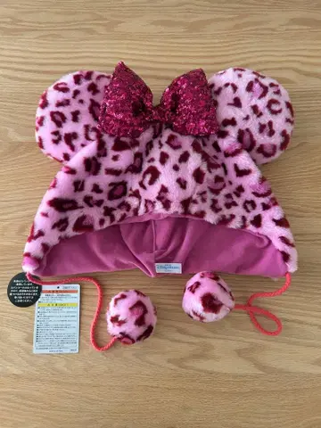 디즈니 미니 팬캡 레오파드 무늬 핑크