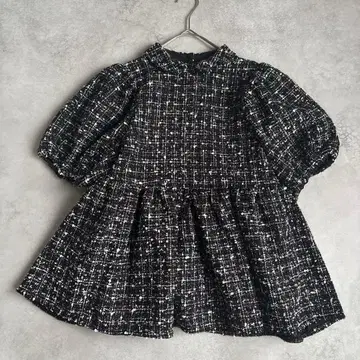 컨디션 최상 벌스데이 바쉬 트위드 퍼프 슬리브 페플럼 셔츠 펄 버튼