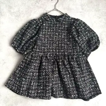 컨디션 최상 벌스데이 바쉬 트위드 퍼프 슬리브 페플럼 셔츠 펄 버튼