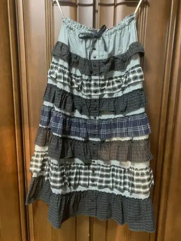 핑크하우스 단단 프릴 체크 스커트