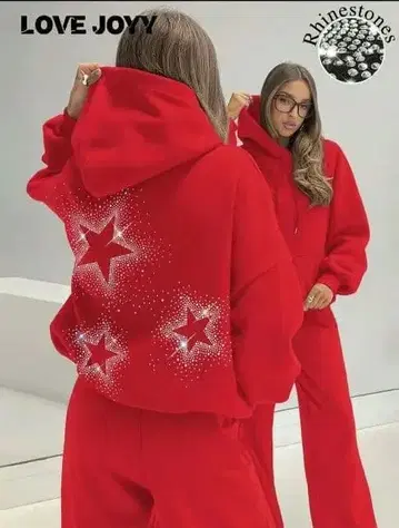 레드 후드티 별 장식