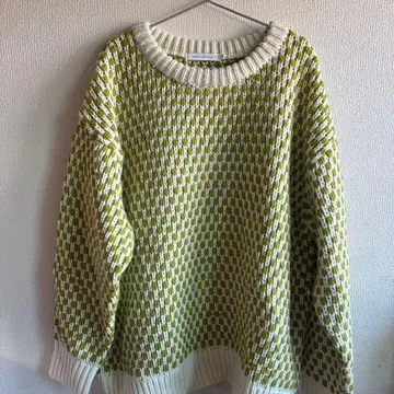 체크 무늬 니트 스웨터 긴팔 옐로우 그린