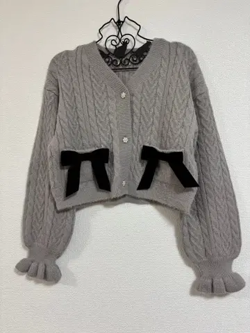 evelyn 리본 가디건 페미닌 포근걸리시 차콜