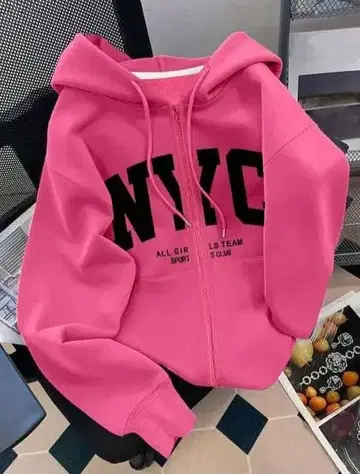 NYC 로고 집업 후드티 핑크