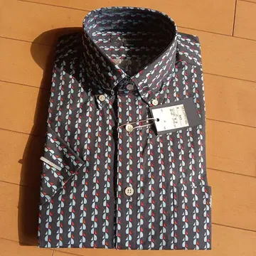 Aquascutum 반팔 셔츠 M 사이즈 기하학 패턴