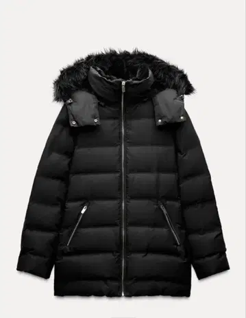 ZARA 세미롱 기장 후드 부착 다운 자켓 XS