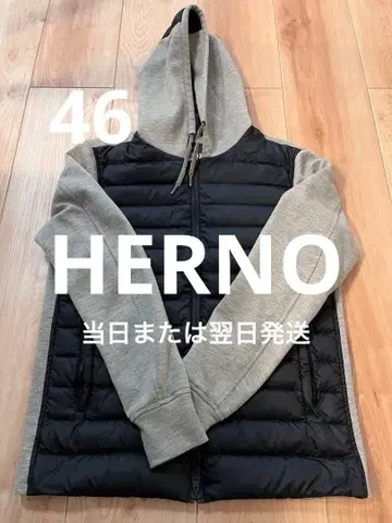 HERNO 헬노 하이브리드 후드티 라이트 그레이 x 네이비 46