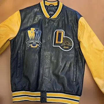 ZARA 가죽 바시티 자켓 M 블랙/노랑