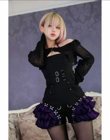 DustDevil 체크 프릴 올인원 원피스 퍼플