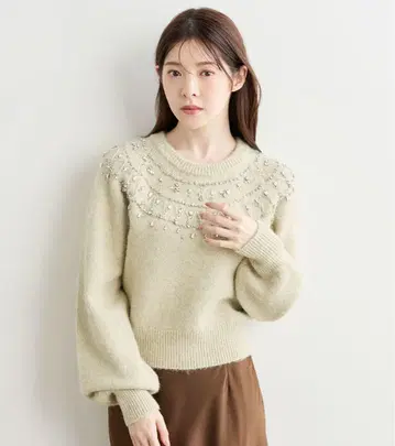 COCODEAL 노르딕 비쥬 니트 비즈 포함 그린 니트