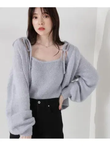 프로포션 샤이니 페더 앙상블 니트 블루 그레이