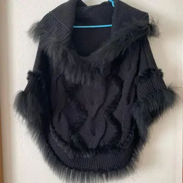 블랙 니트 판초 후드 부착 사이즈 2