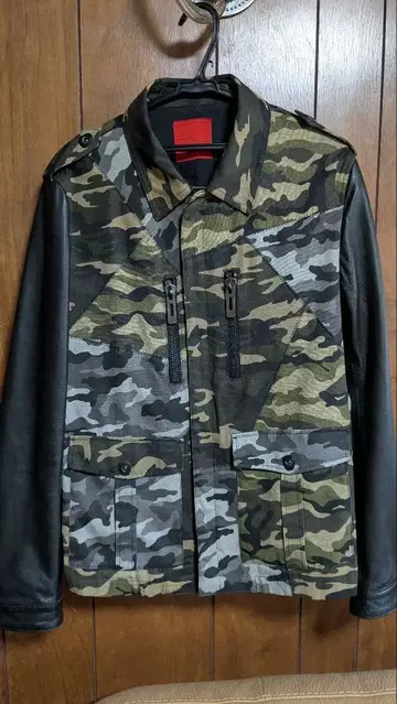 레어 mabuya mabuya 소매 가죽 카모플라쥬 패치워크 빈티지