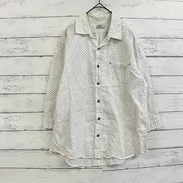 Gelone 셔츠 화이트 블랙 도트 마 혼방 L 7부 소매 내추럴 계열