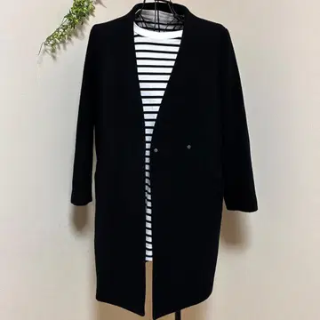 PLST 플라스테 울 노카라 코트 여성용 롱 코트 블랙 S