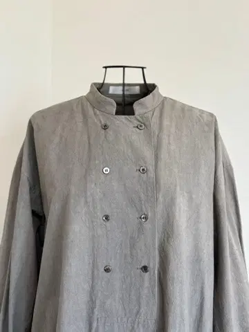 usual/더블 버튼 긴팔 롱 원피스/그레이