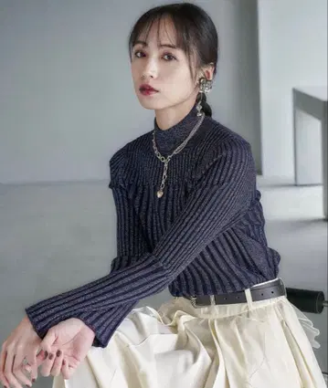 HARE 라메 랜덤 리브 니트 네이비