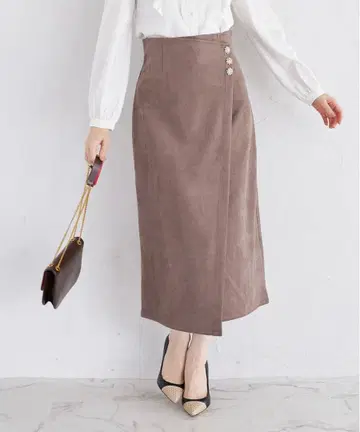 토코 클로젯 비쥬 하이웨스트 랩 타이트 스웨이드 스커트 프리