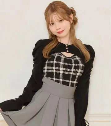 아프레 주르 소매 리본 니트 앙상블