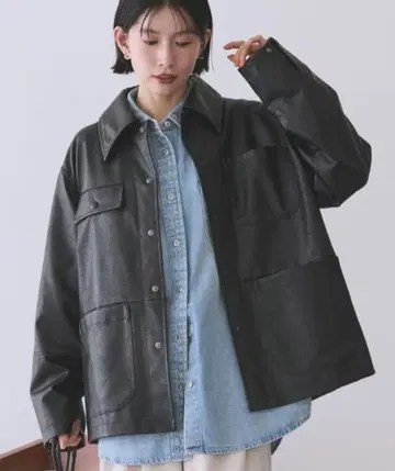 아메리칸 홀릭 블랙 가죽 오버 사이즈 자켓 M