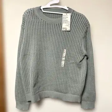 무인양품 워셔블 메쉬 크루넥 스웨터 라이트 그린 L 사이즈 미사용 새상품