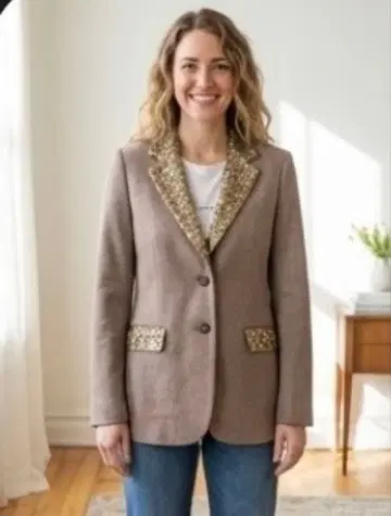 택 포함 새상품 Ungrid 울 혼방 테일러드 자켓 스팽글 장식 M