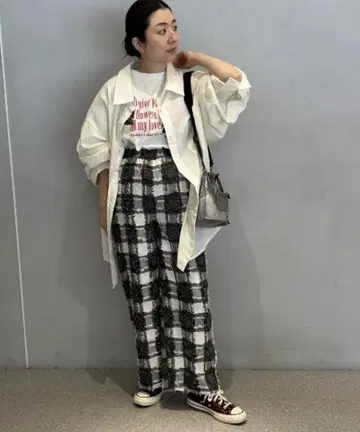 완판 컬러 ROSE BUD 체크 이지 팬츠 BLACK 블랙 화이트