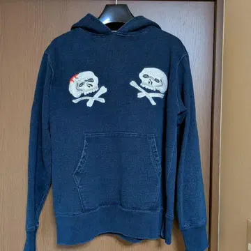 테일러 토요 해골 자수 풀오버 후드티 데님 블루 M