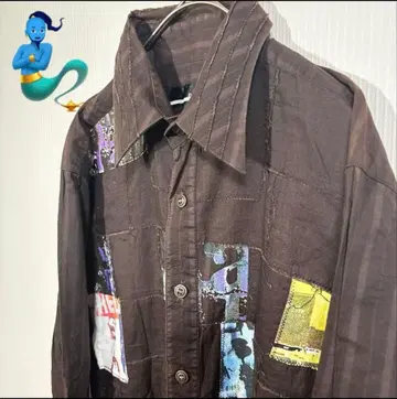 [ 개성파 구제 의류 ] 다크 브라운 패치워크 긴팔 셔츠 레어 멋쟁이 L